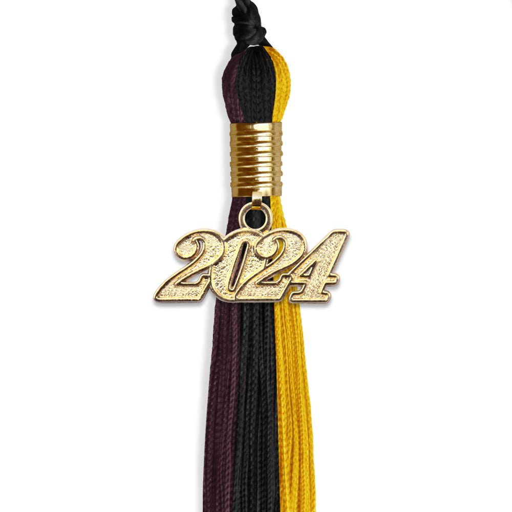 Black/Gold/Maroon Graduation Tassel with Gold Date Drop - Endea Graduation