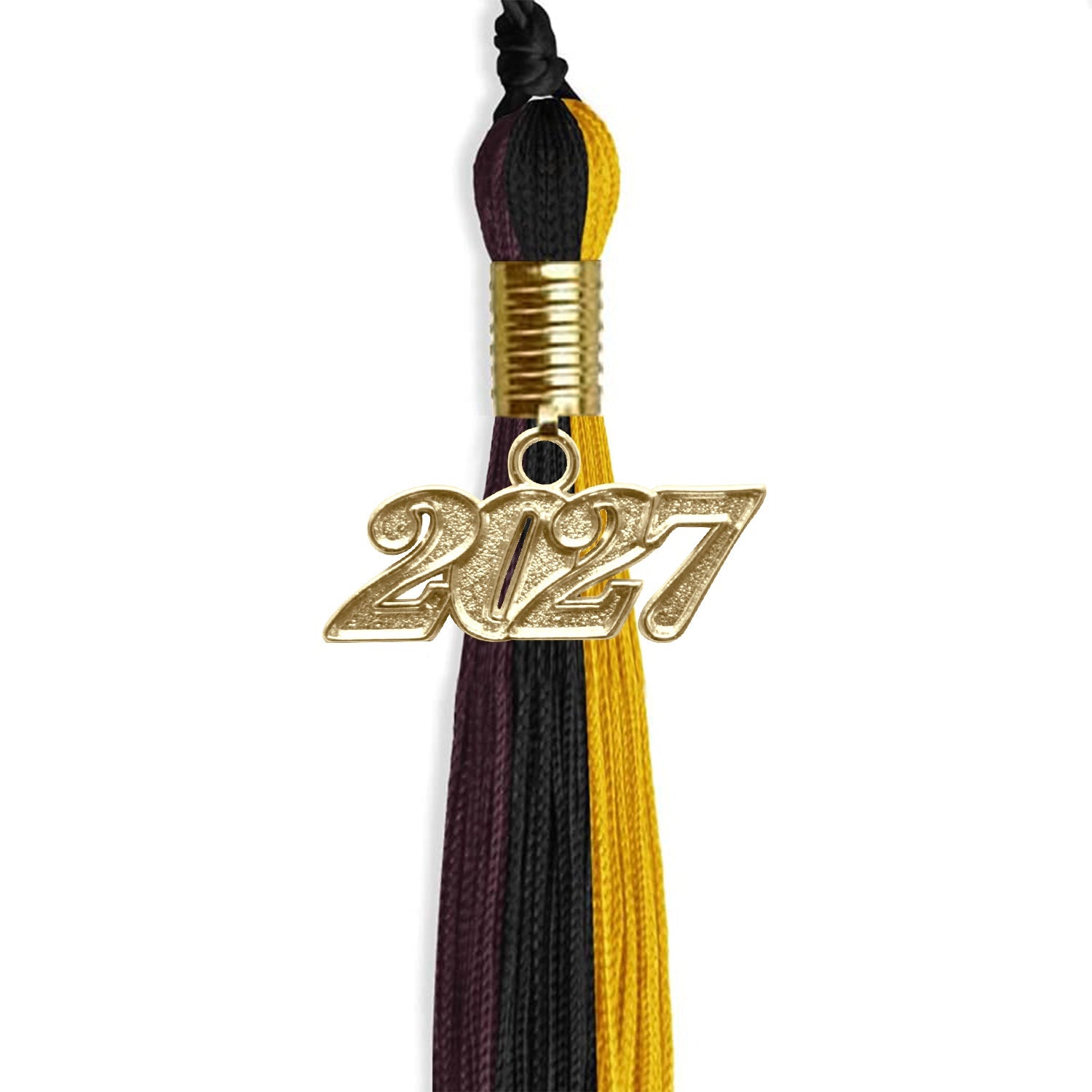 Black/Gold/Maroon Graduation Tassel with Gold Date Drop - Endea Graduation