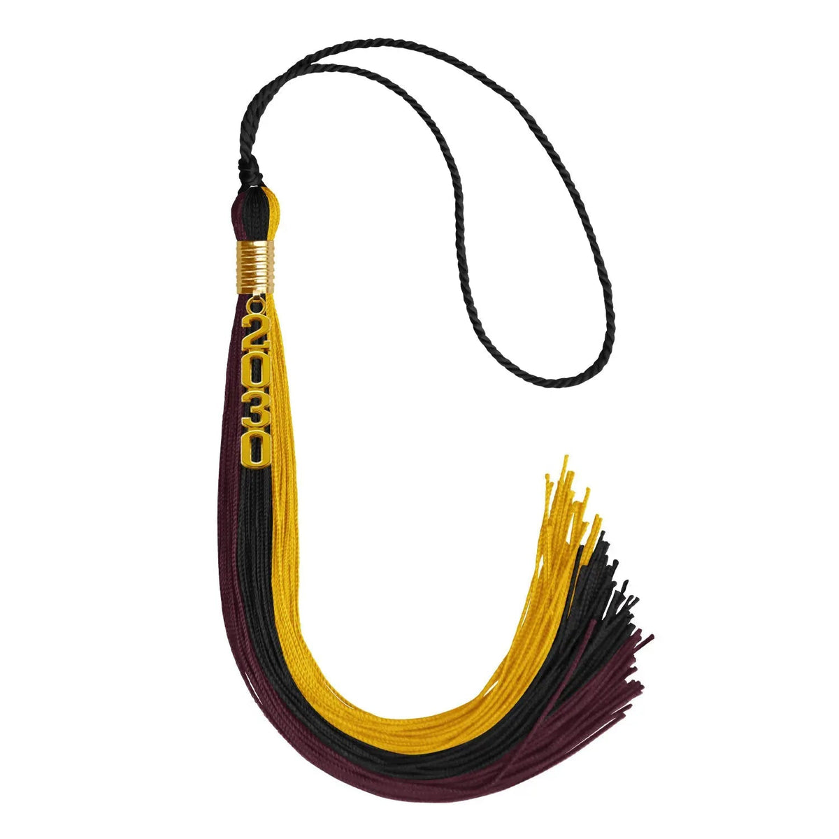 Black/Gold/Maroon Graduation Tassel with Gold Stacked Date Drop - Endea Graduation