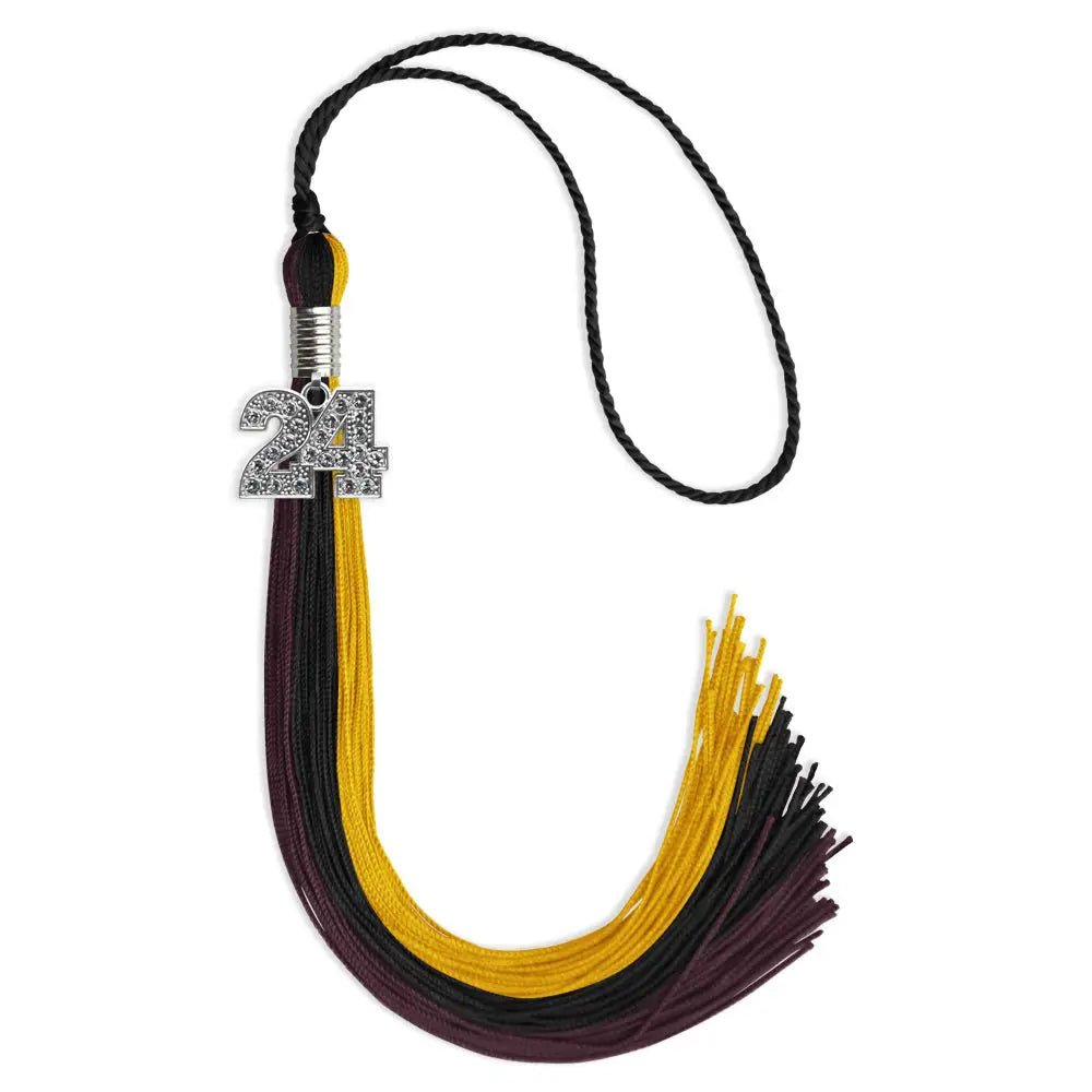 Black/Gold/Maroon Graduation Tassel with Silver Bling Charm - Endea Graduation