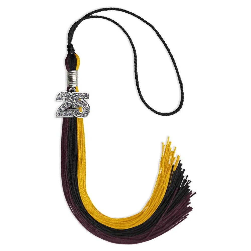 Black/Gold/Maroon Graduation Tassel with Silver Bling Charm - Endea Graduation