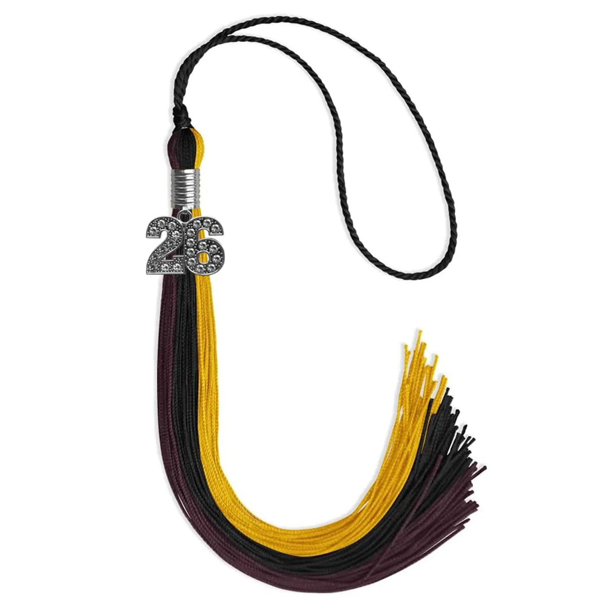 Black/Gold/Maroon Graduation Tassel with Silver Bling Charm - Endea Graduation