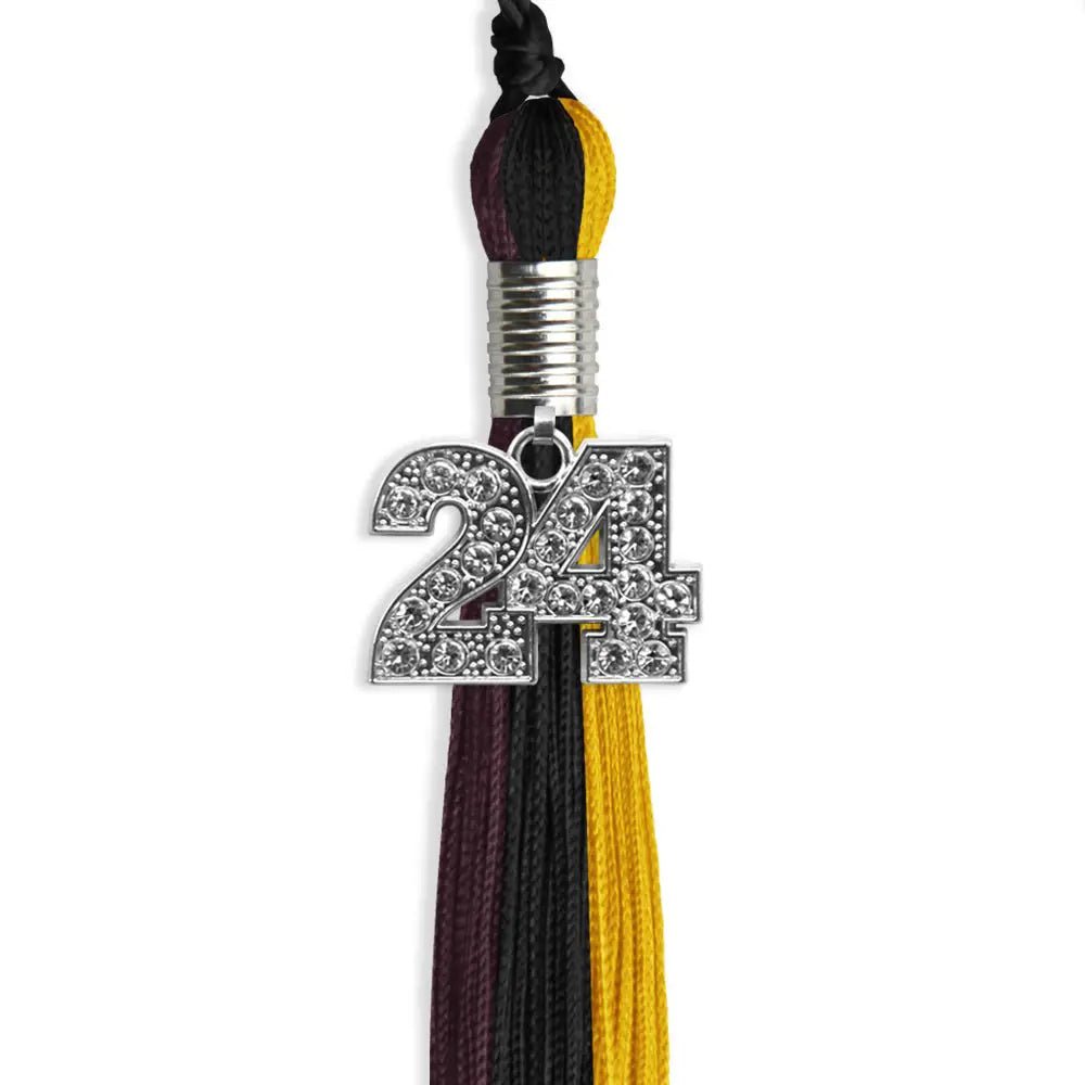 Black/Gold/Maroon Graduation Tassel with Silver Bling Charm - Endea Graduation