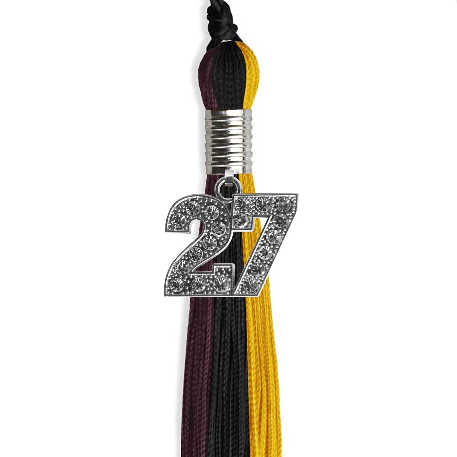 Black/Gold/Maroon Graduation Tassel with Silver Date Drop - Endea Graduation