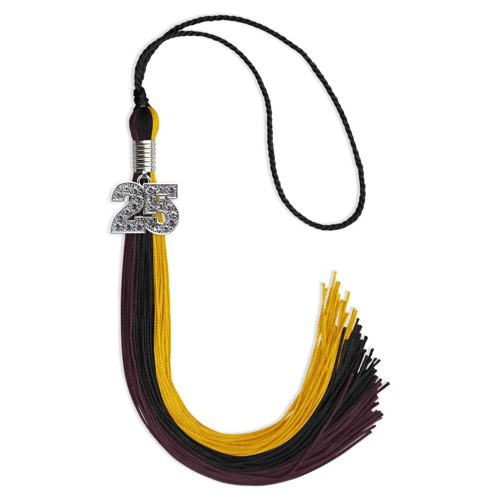 Black/Gold/Maroon Graduation Tassel with Silver Date Drop - Endea Graduation