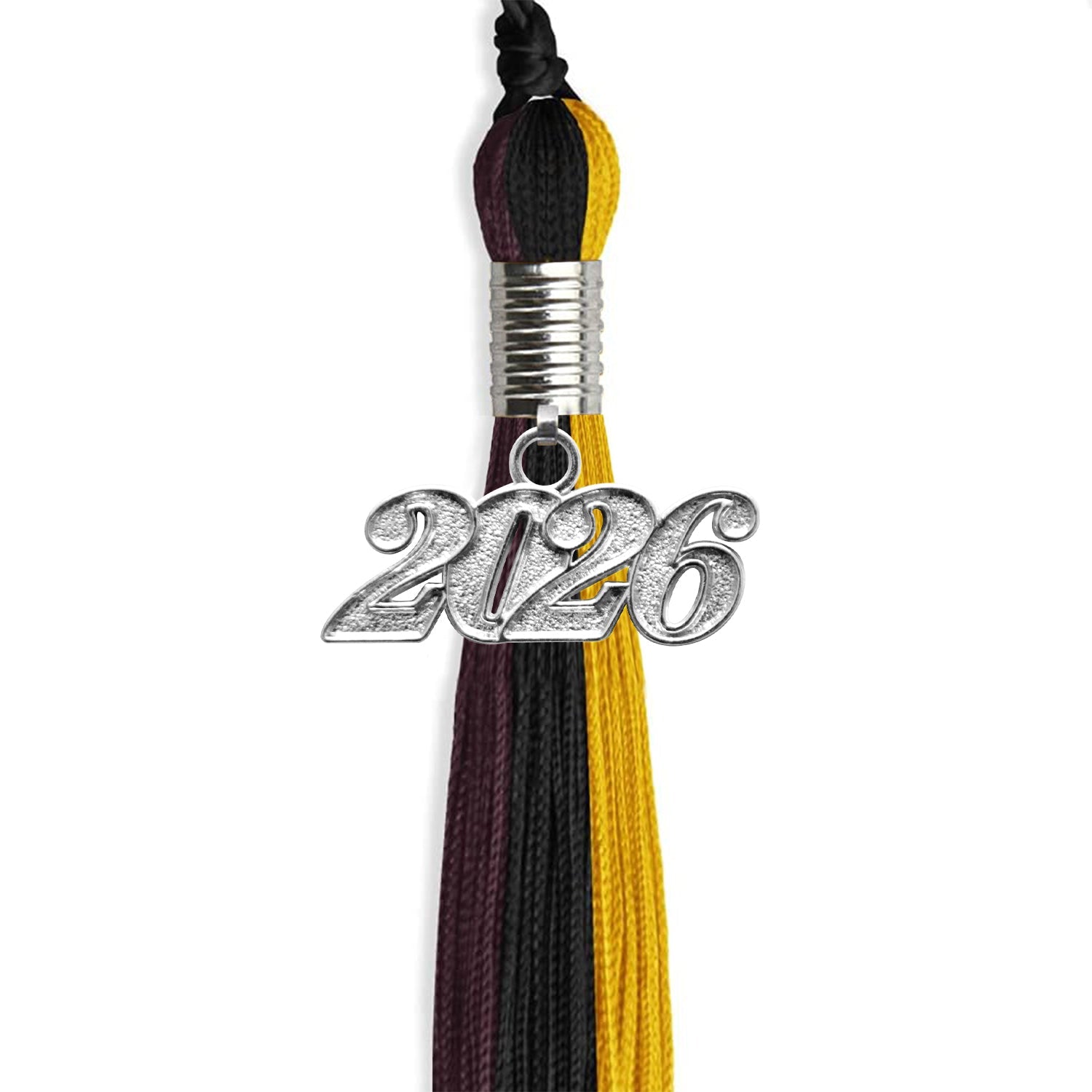 Black/Gold/Maroon Graduation Tassel with Silver Date Drop - Endea Graduation