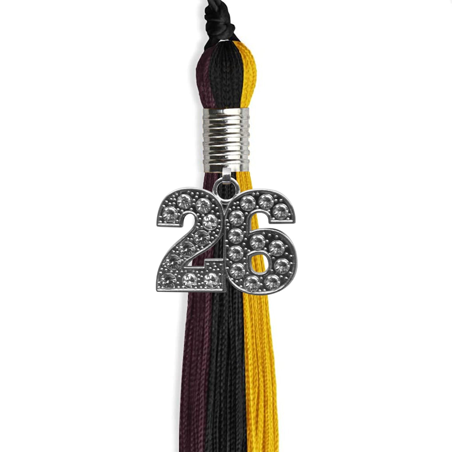 Black/Gold/Maroon Graduation Tassel with Silver Date Drop - Endea Graduation