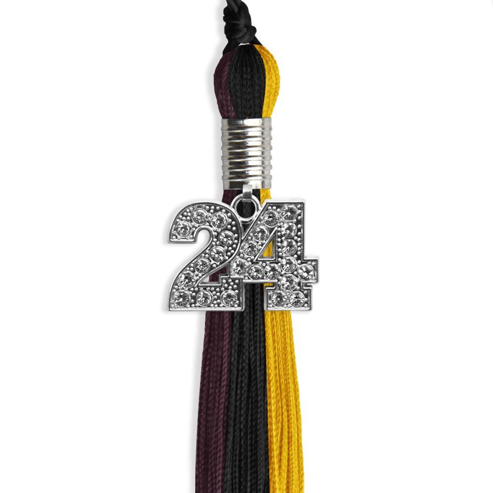 Black/Gold/Maroon Graduation Tassel with Silver Date Drop - Endea Graduation