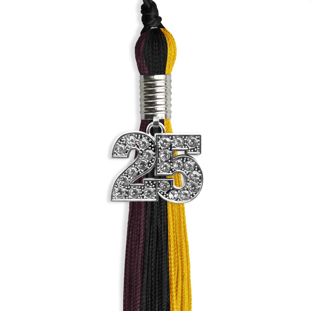 Black/Gold/Maroon Graduation Tassel with Silver Date Drop - Endea Graduation