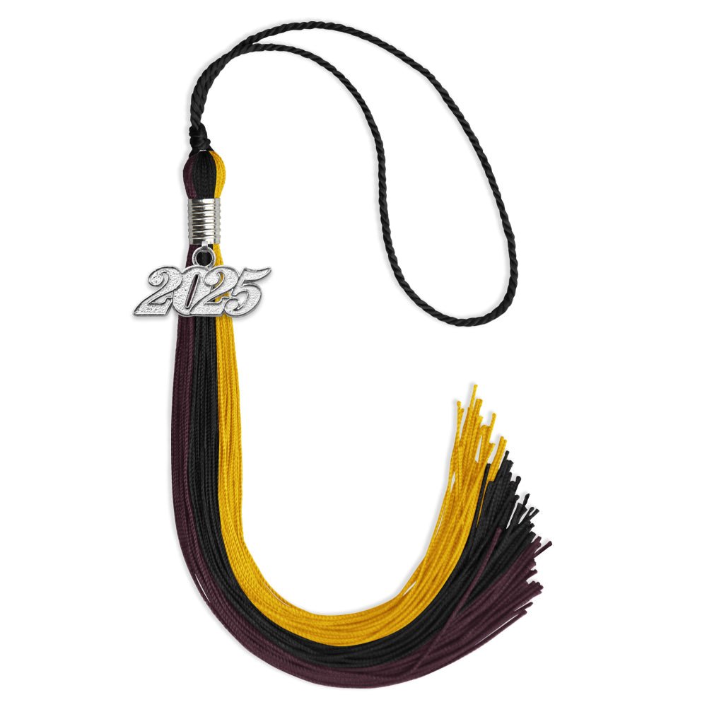 Black/Gold/Maroon Graduation Tassel with Silver Date Drop - Endea Graduation