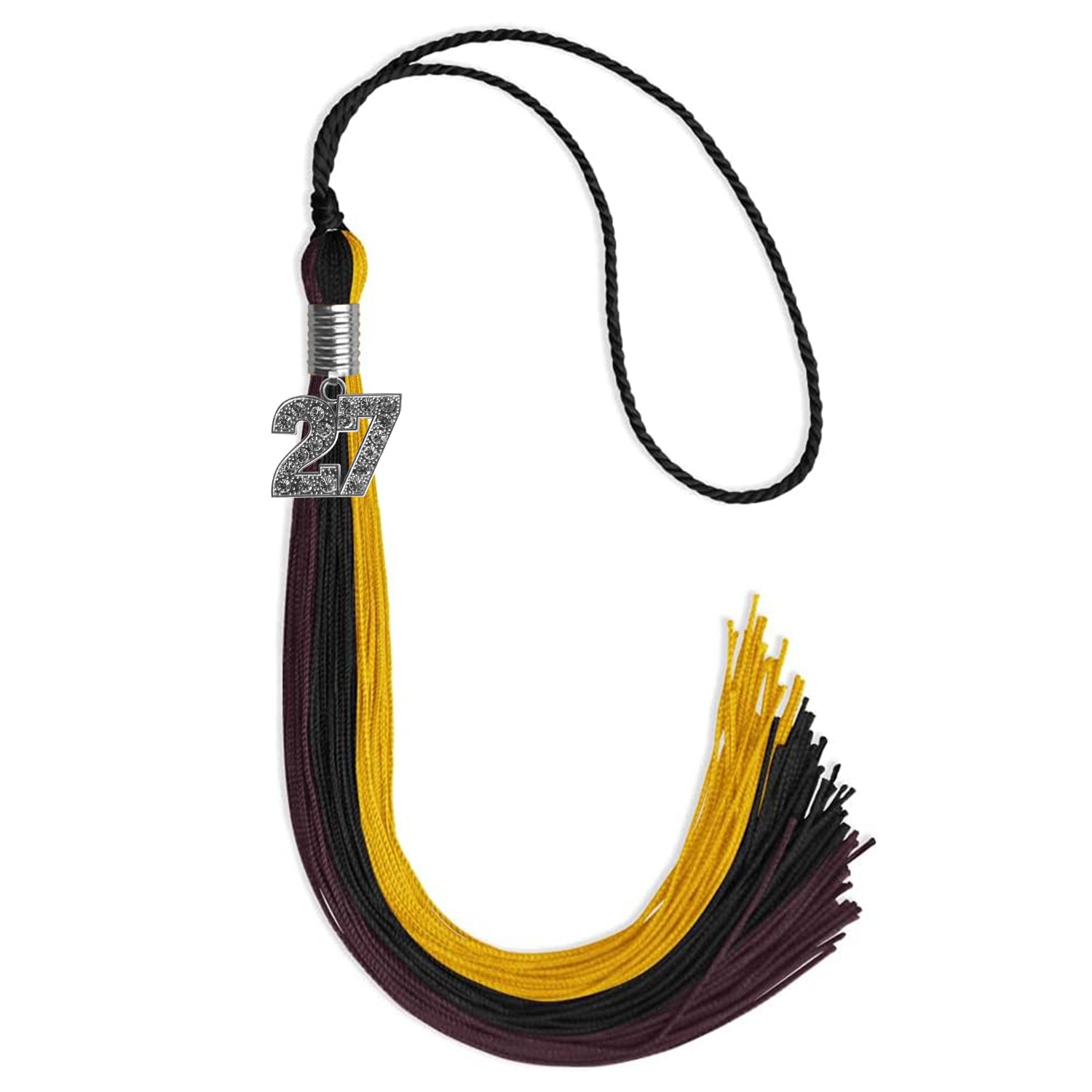 Black/Gold/Maroon Graduation Tassel with Silver Date Drop - Endea Graduation