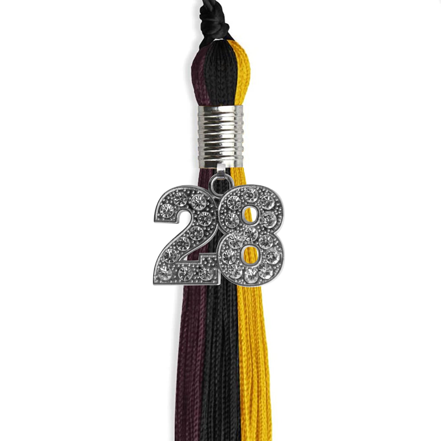 Black/Gold/Maroon Graduation Tassel with Silver Date Drop - Endea Graduation