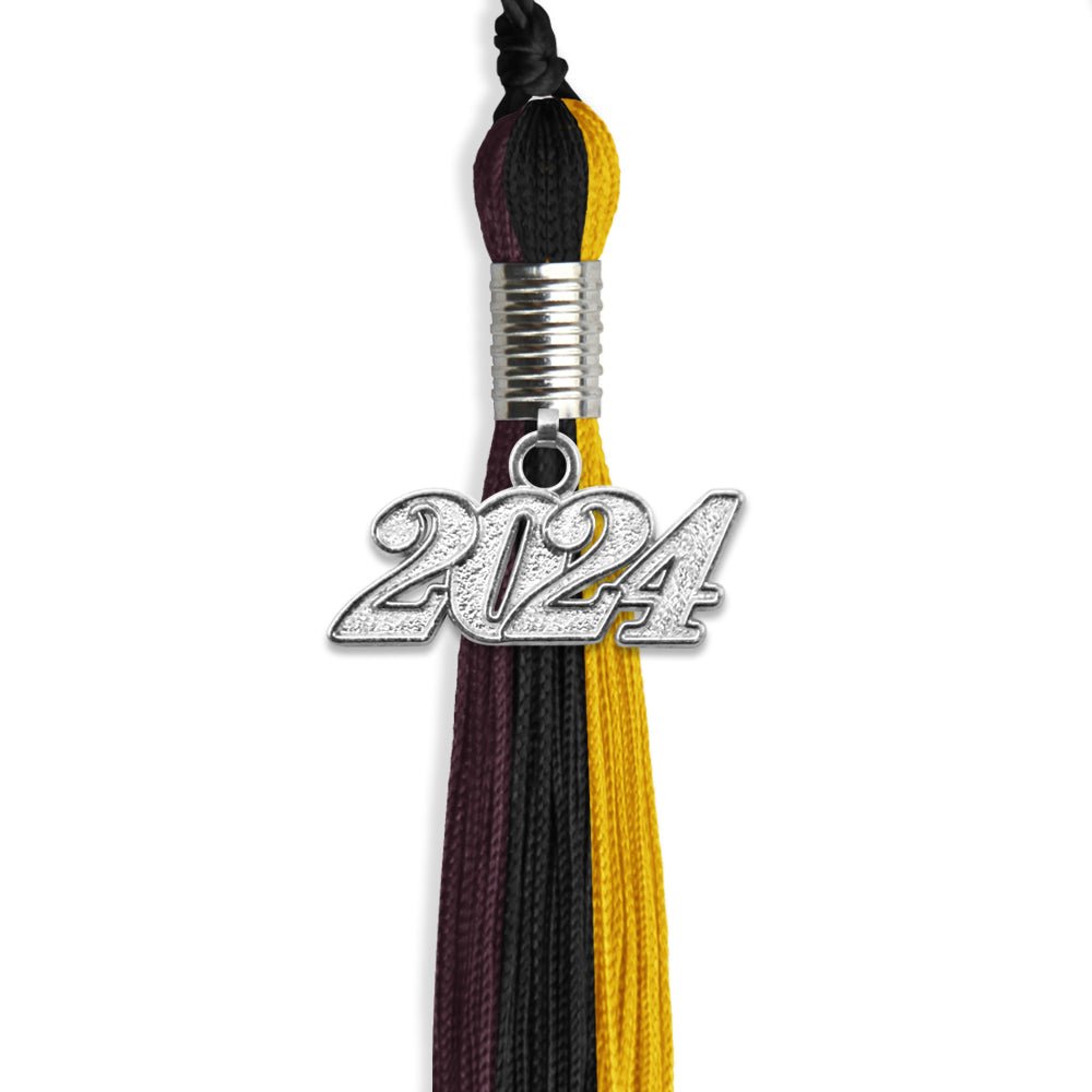 Black/Gold/Maroon Graduation Tassel with Silver Date Drop - Endea Graduation