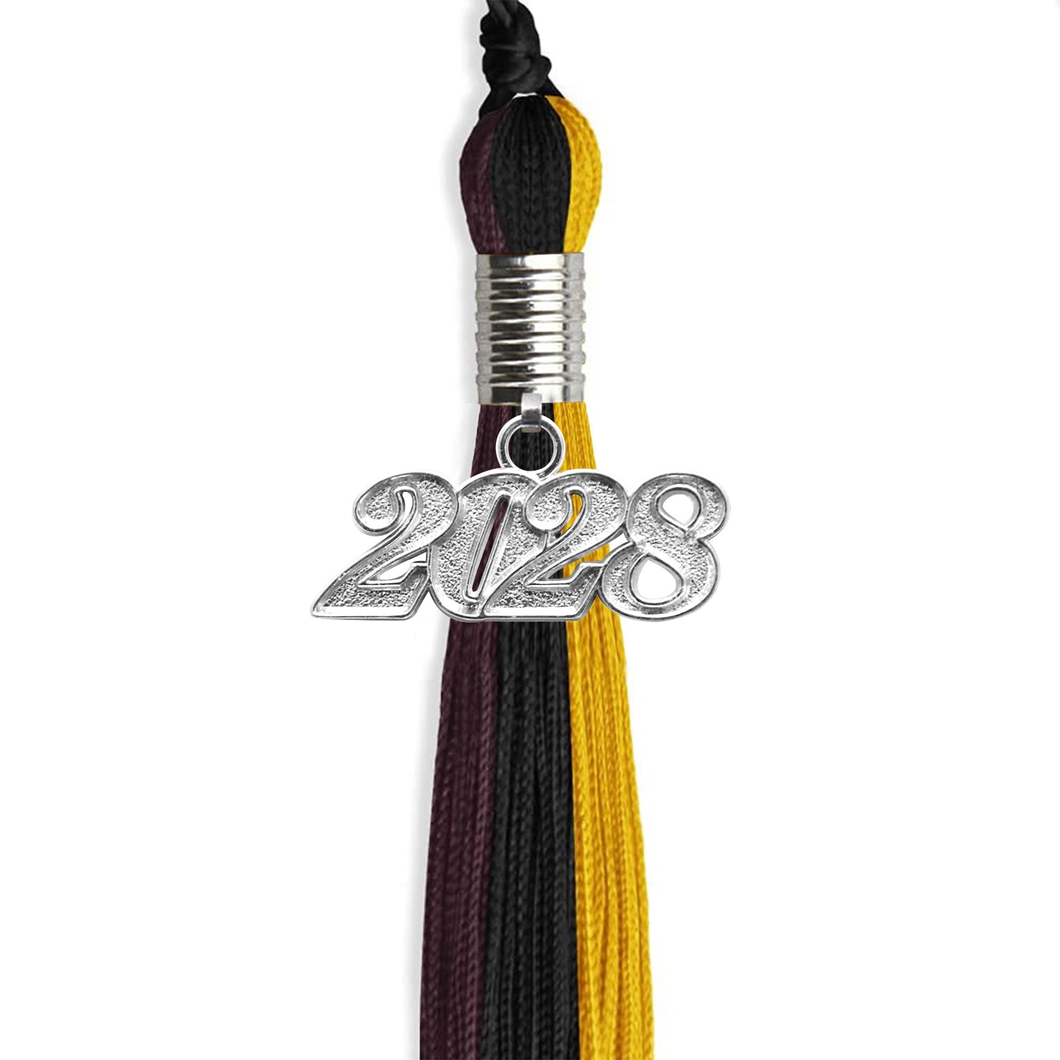 Black/Gold/Maroon Graduation Tassel with Silver Date Drop - Endea Graduation