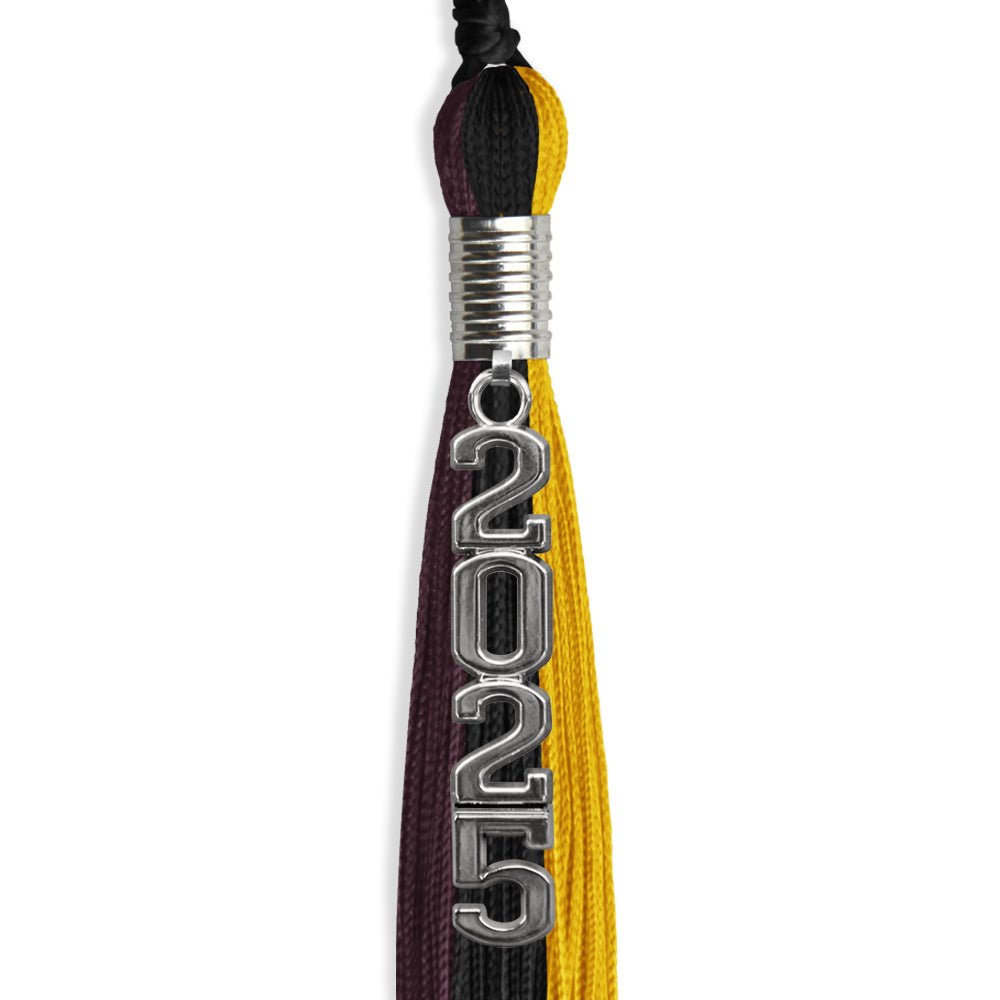 Black/Gold/Maroon Graduation Tassel with Silver Stacked Date Drop - Endea Graduation