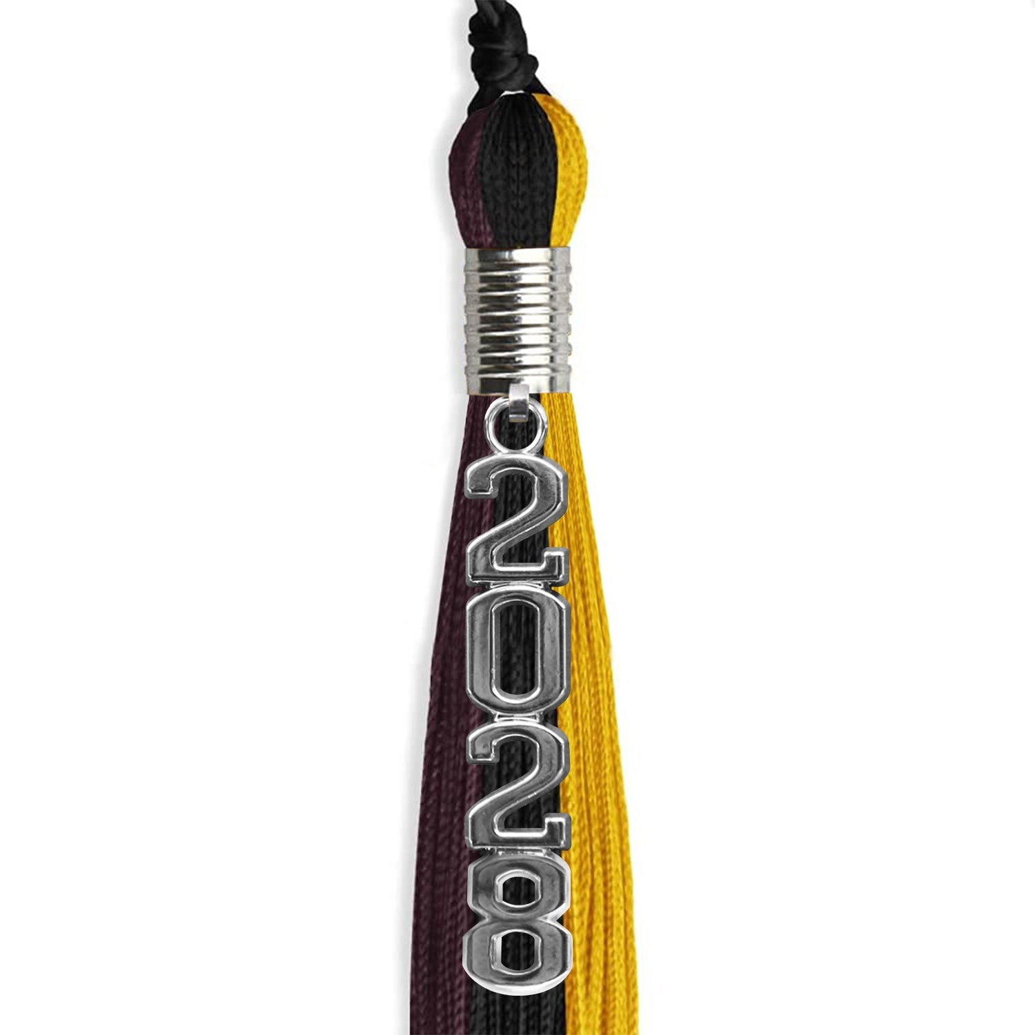 Black/Gold/Maroon Graduation Tassel with Silver Stacked Date Drop - Endea Graduation