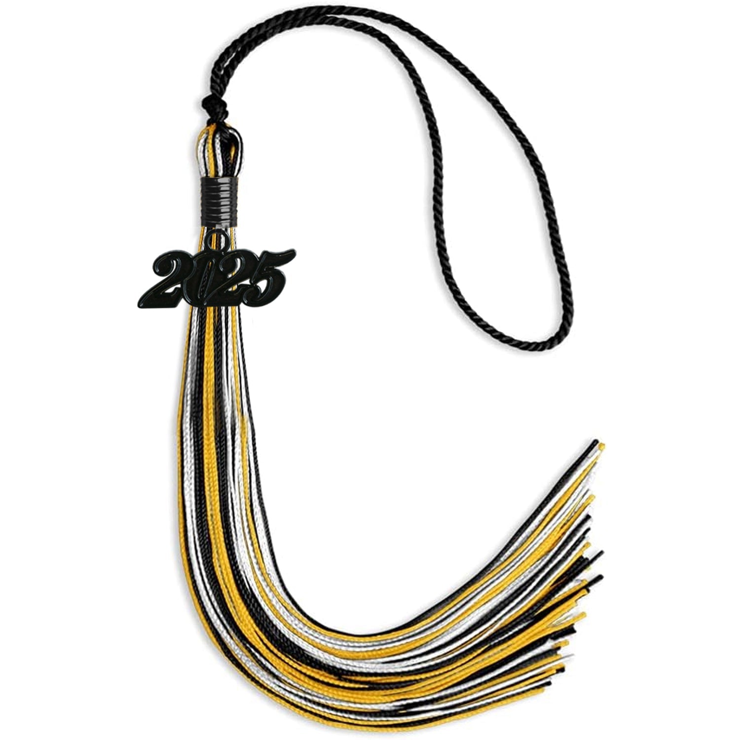 Black/Gold/White Mixed Color Graduation Tassel with Black Date Drop - Endea Graduation