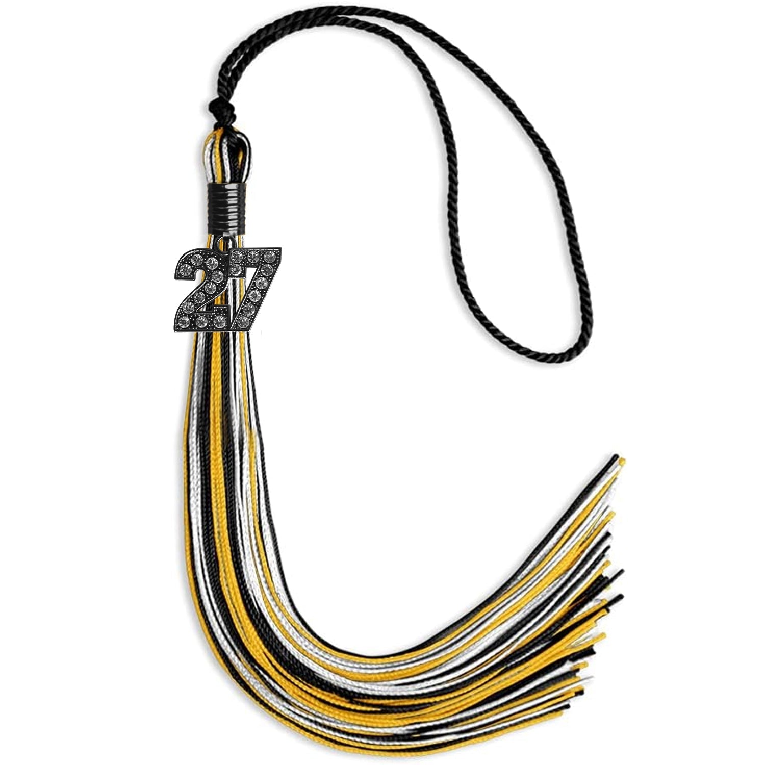 Black/Gold/White Mixed Color Graduation Tassel with Black Date Drop - Endea Graduation