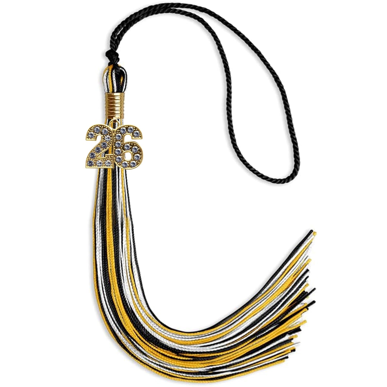 Black/Gold/White Mixed Color Graduation Tassel with Gold Date Drop - Endea Graduation