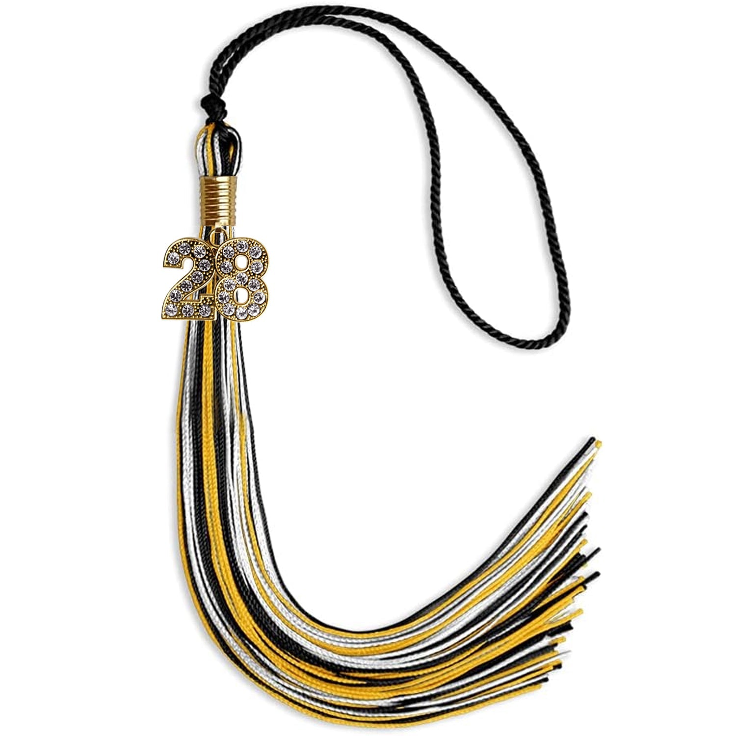 Black/Gold/White Mixed Color Graduation Tassel with Gold Date Drop - Endea Graduation