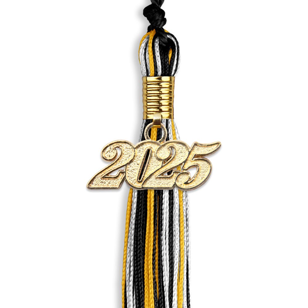 Black/Gold/White Mixed Color Graduation Tassel with Gold Date Drop - Endea Graduation