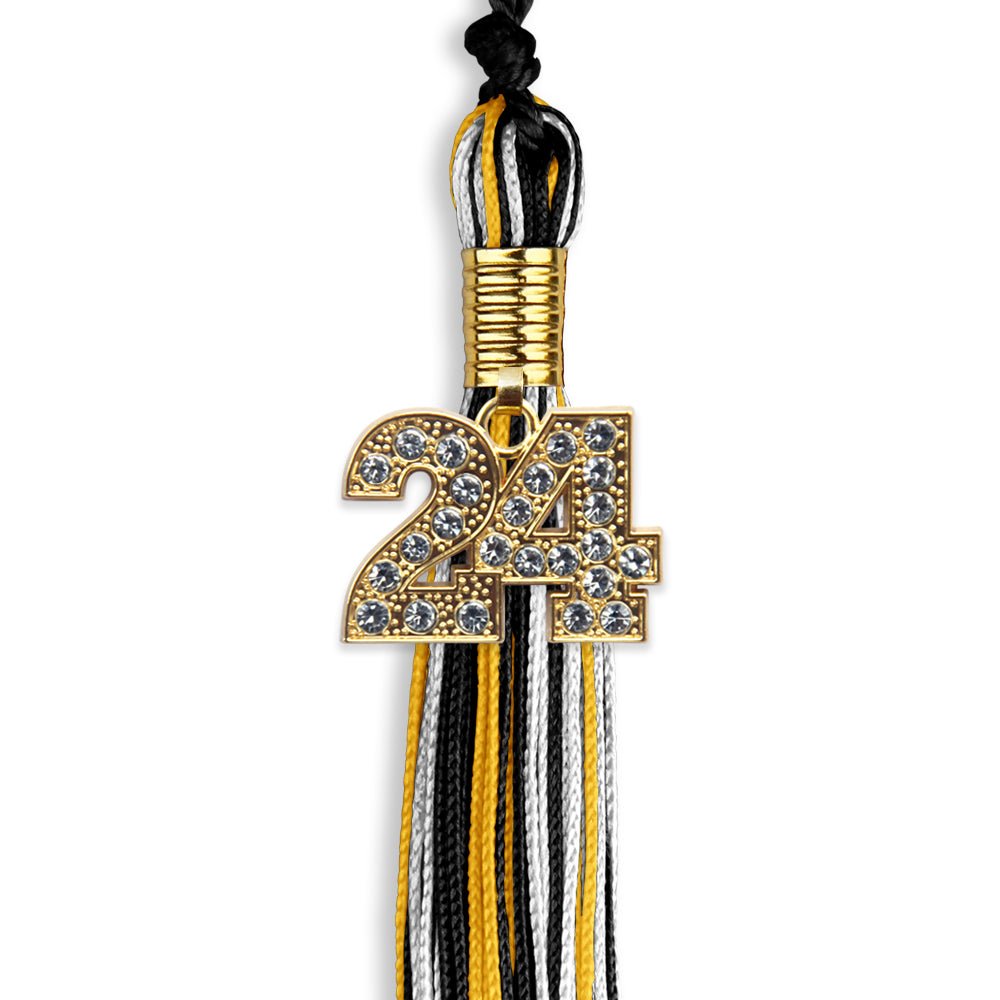 Black/Gold/White Mixed Color Graduation Tassel with Gold Date Drop - Endea Graduation