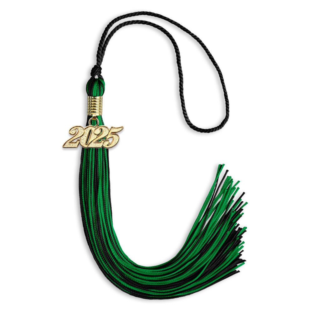 Black/Green Mixed Color Graduation Tassel with Gold Date Drop - Endea Graduation