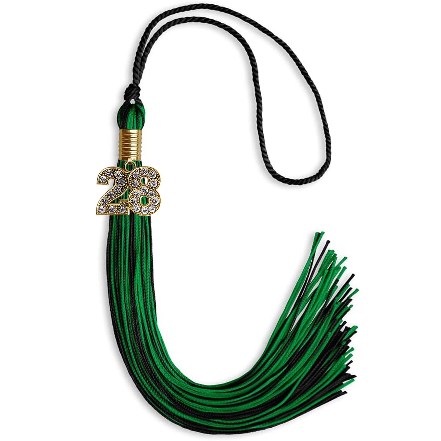 Black/Green Mixed Color Graduation Tassel with Gold Date Drop - Endea Graduation