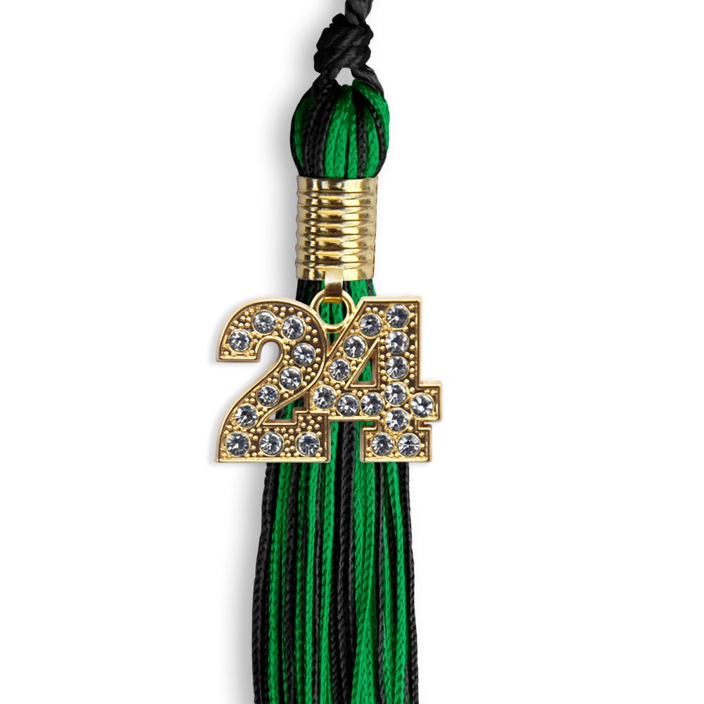 Black/Green Mixed Color Graduation Tassel with Gold Date Drop - Endea Graduation