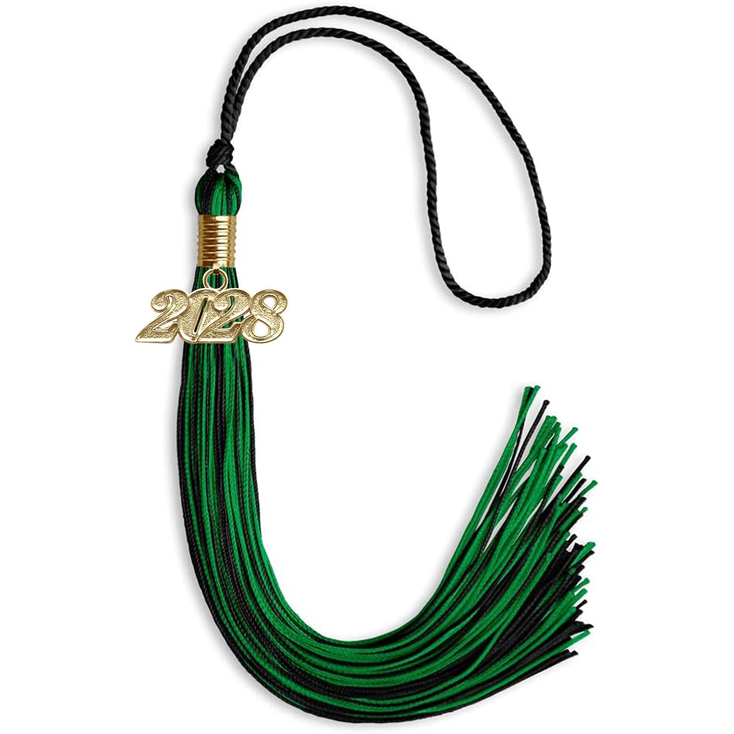 Black/Green Mixed Color Graduation Tassel with Gold Date Drop - Endea Graduation