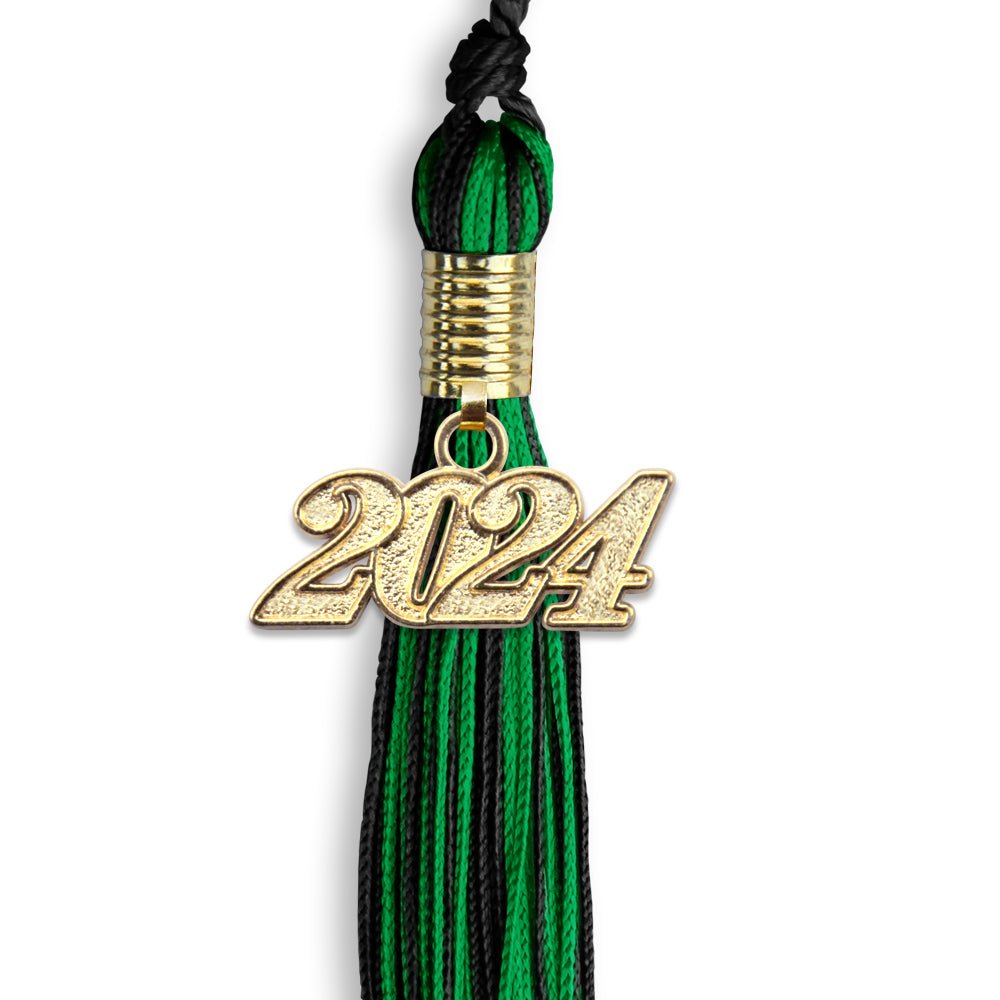 Black/Green Mixed Color Graduation Tassel with Gold Date Drop - Endea Graduation