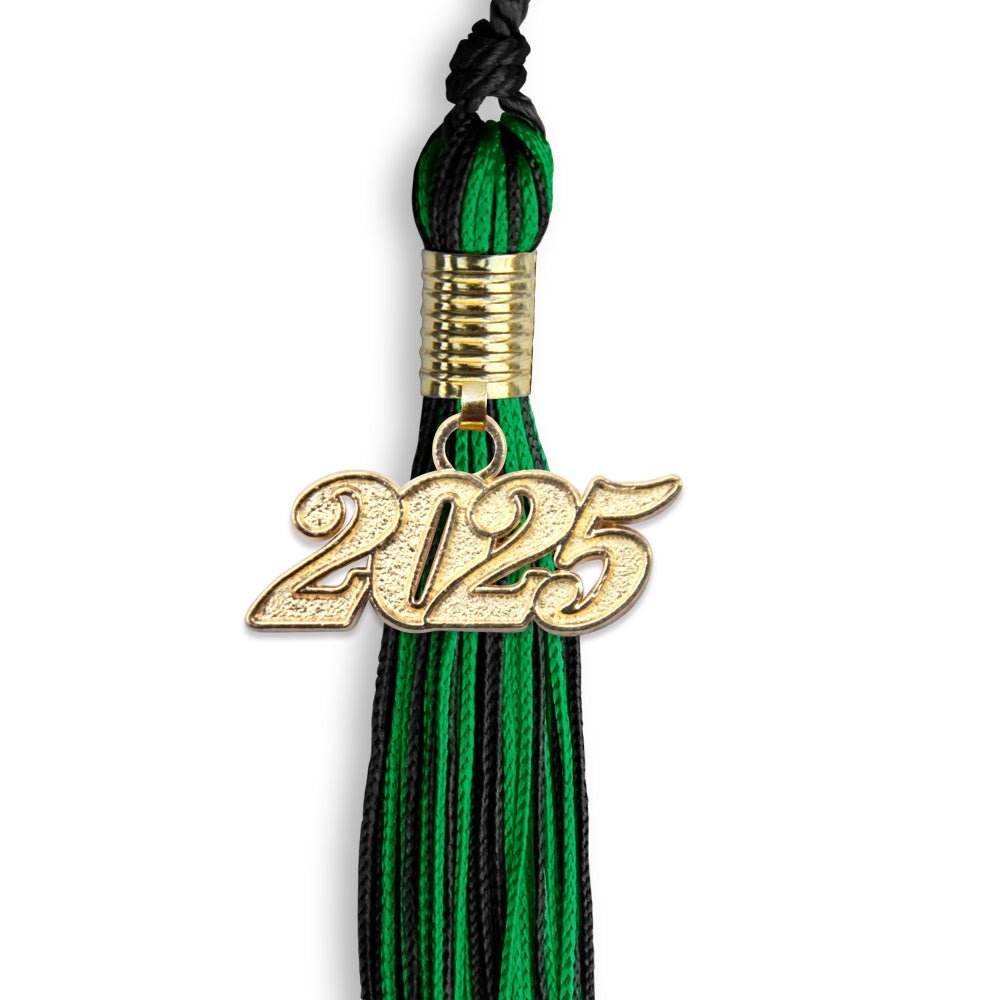 Black/Green Mixed Color Graduation Tassel with Gold Date Drop - Endea Graduation