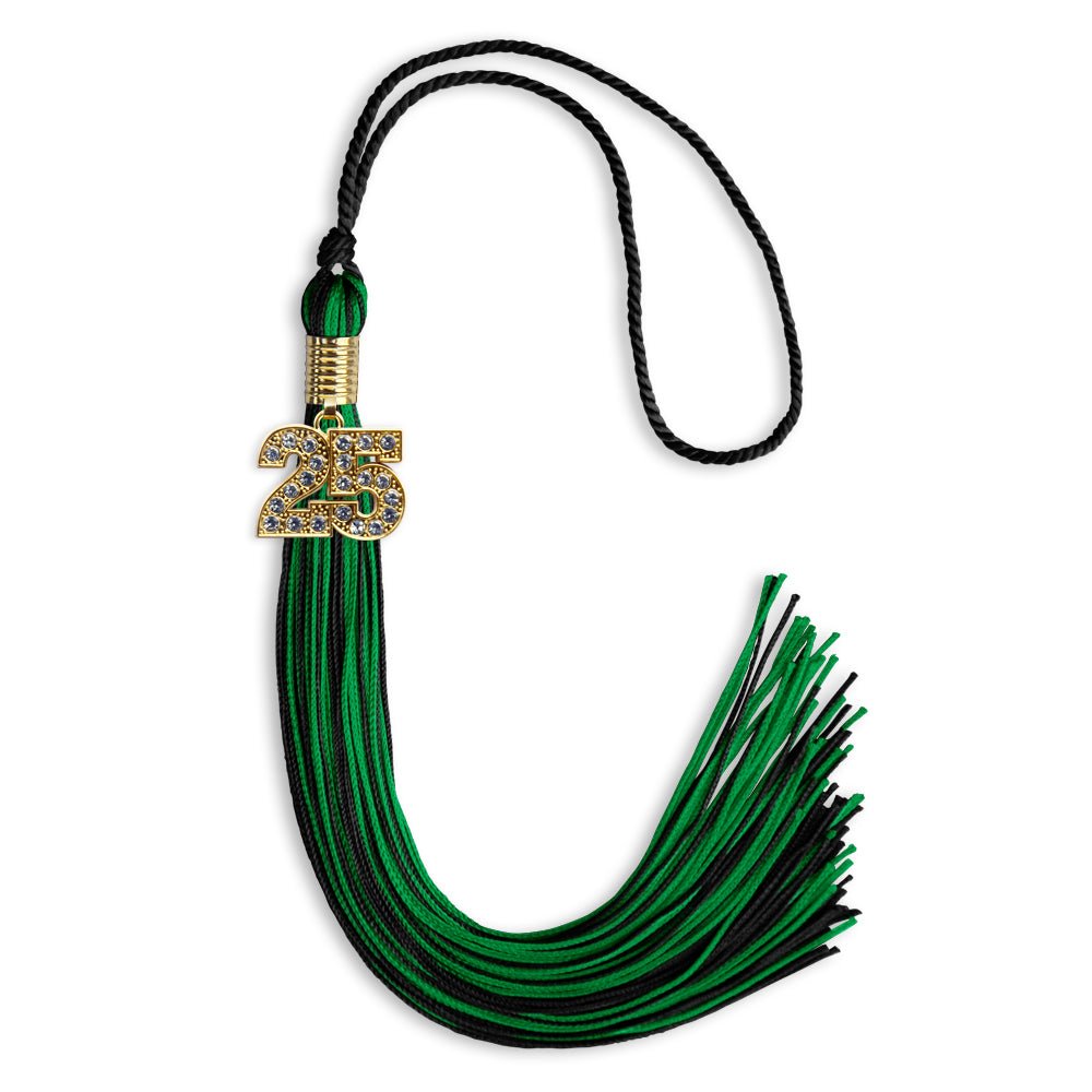 Black/Green Mixed Color Graduation Tassel with Gold Date Drop - Endea Graduation