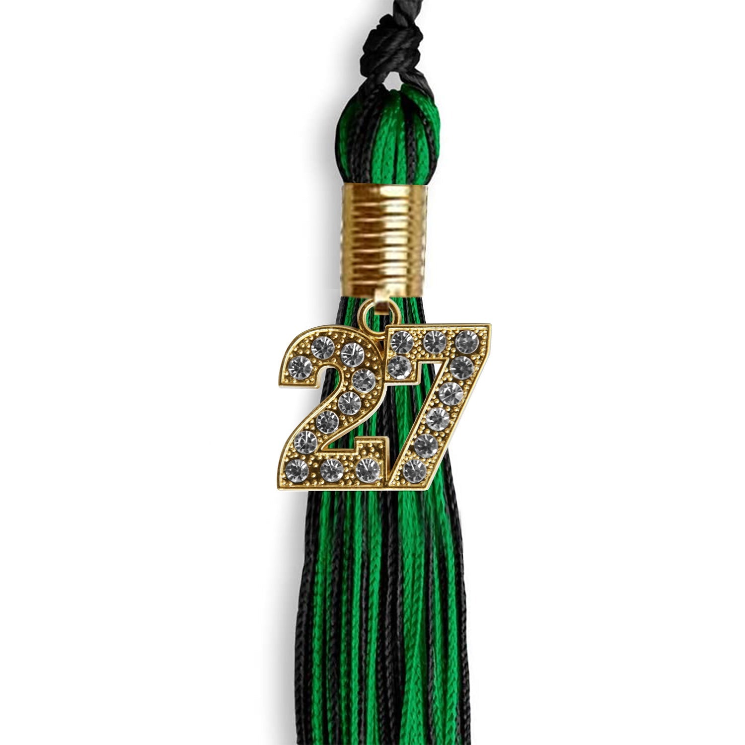 Black/Green Mixed Color Graduation Tassel with Gold Date Drop - Endea Graduation