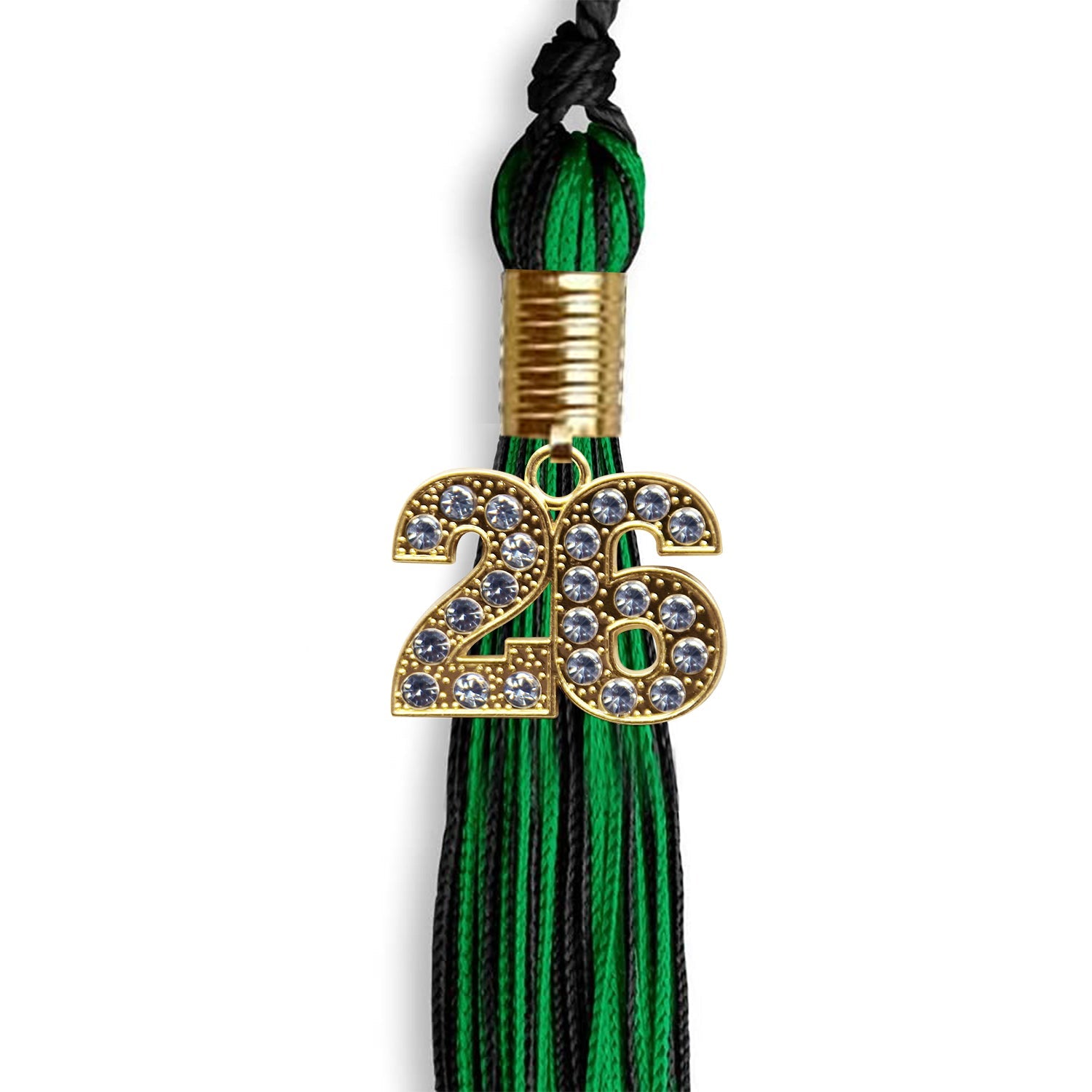 Black/Green Mixed Color Graduation Tassel with Gold Date Drop - Endea Graduation