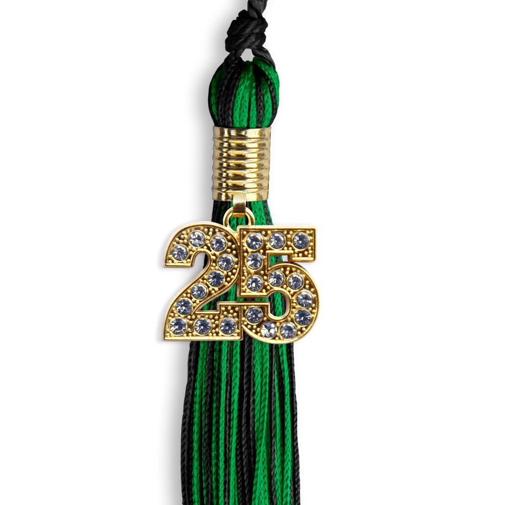 Black/Green Mixed Color Graduation Tassel with Gold Date Drop - Endea Graduation