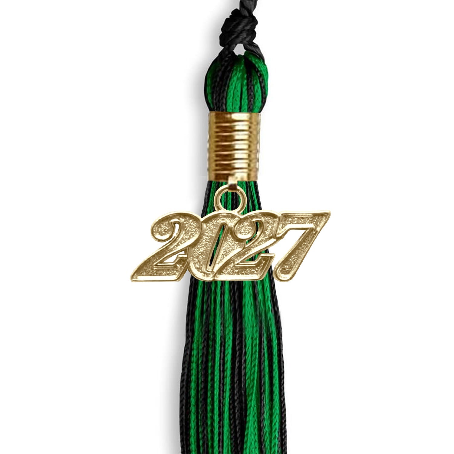 Black/Green Mixed Color Graduation Tassel with Gold Date Drop - Endea Graduation