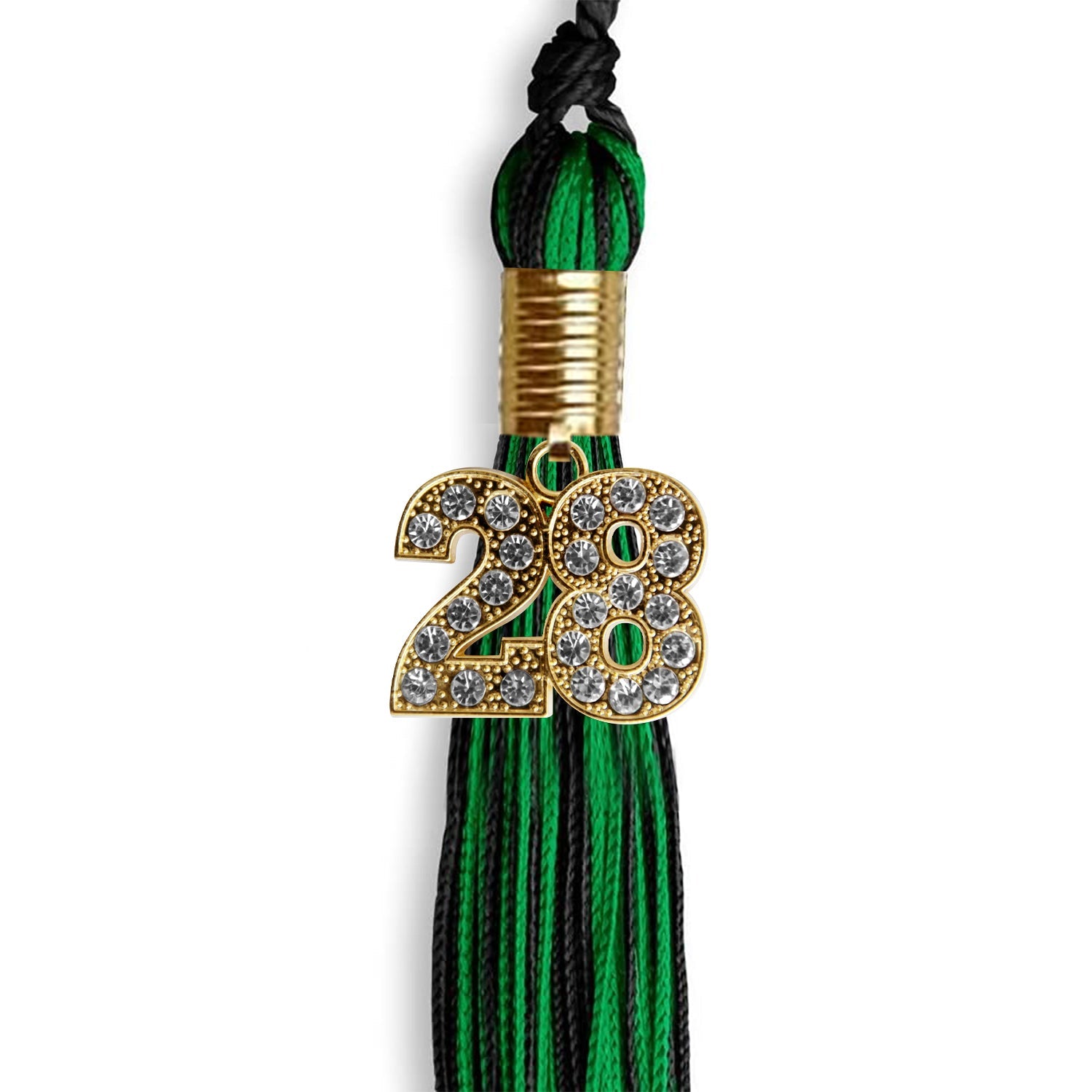 Black/Green Mixed Color Graduation Tassel with Gold Date Drop - Endea Graduation