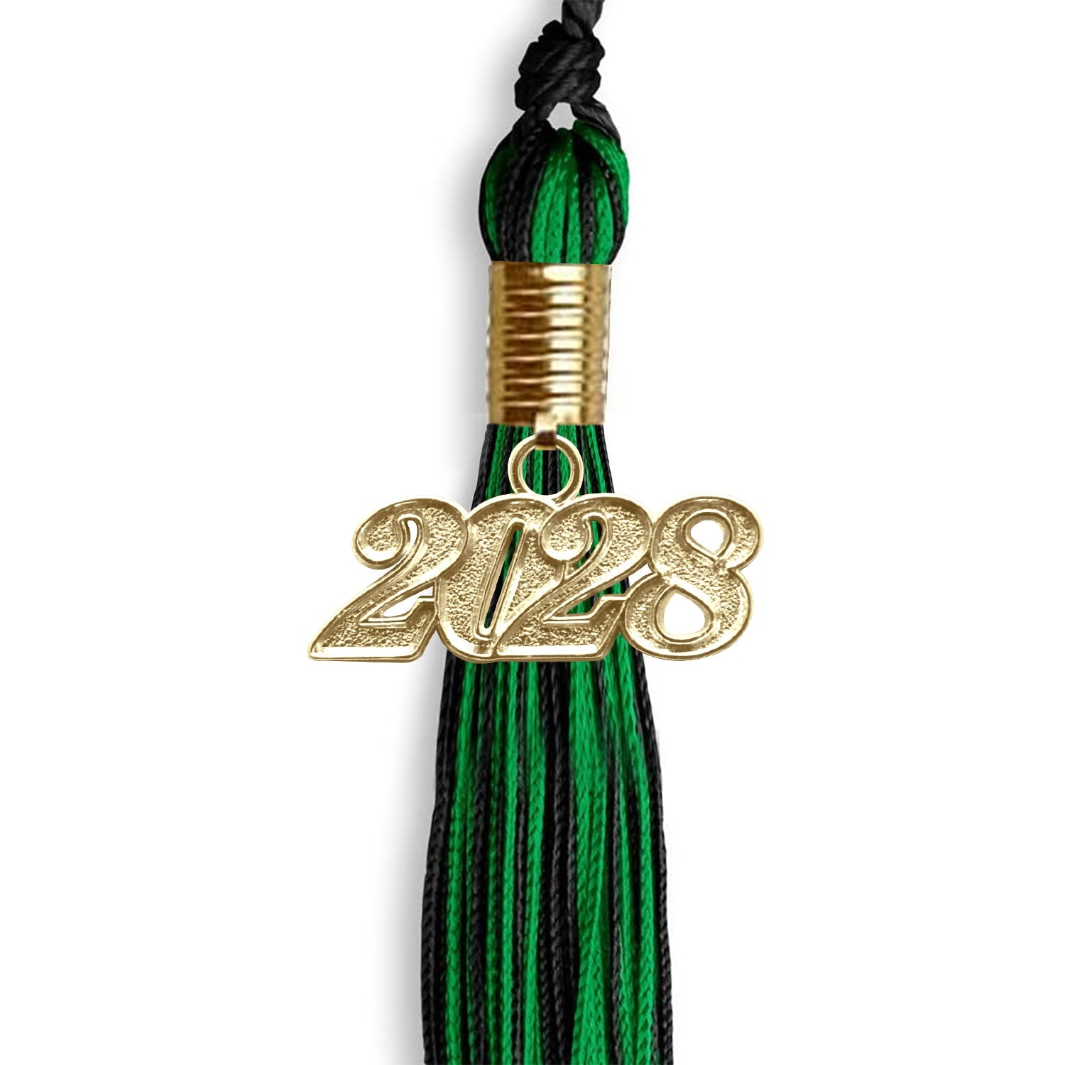 Black/Green Mixed Color Graduation Tassel with Gold Date Drop - Endea Graduation