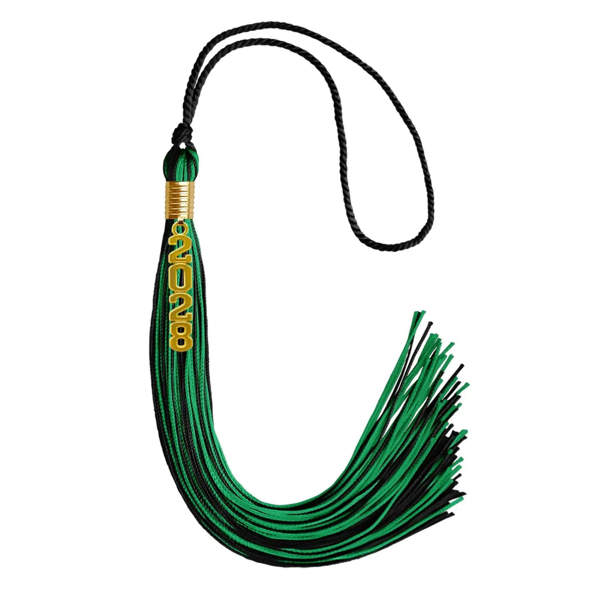 Black/Green Mixed Color Graduation Tassel with Gold Stacked Date Drop - Endea Graduation