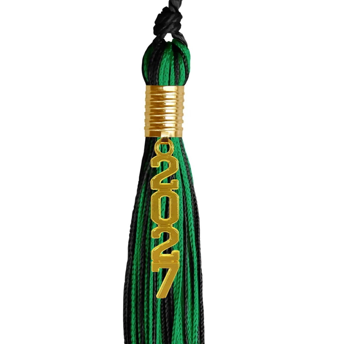 Black/Green Mixed Color Graduation Tassel with Gold Stacked Date Drop - Endea Graduation