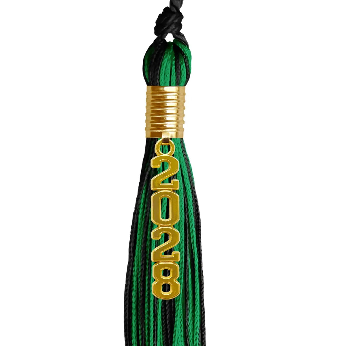 Black/Green Mixed Color Graduation Tassel with Gold Stacked Date Drop - Endea Graduation