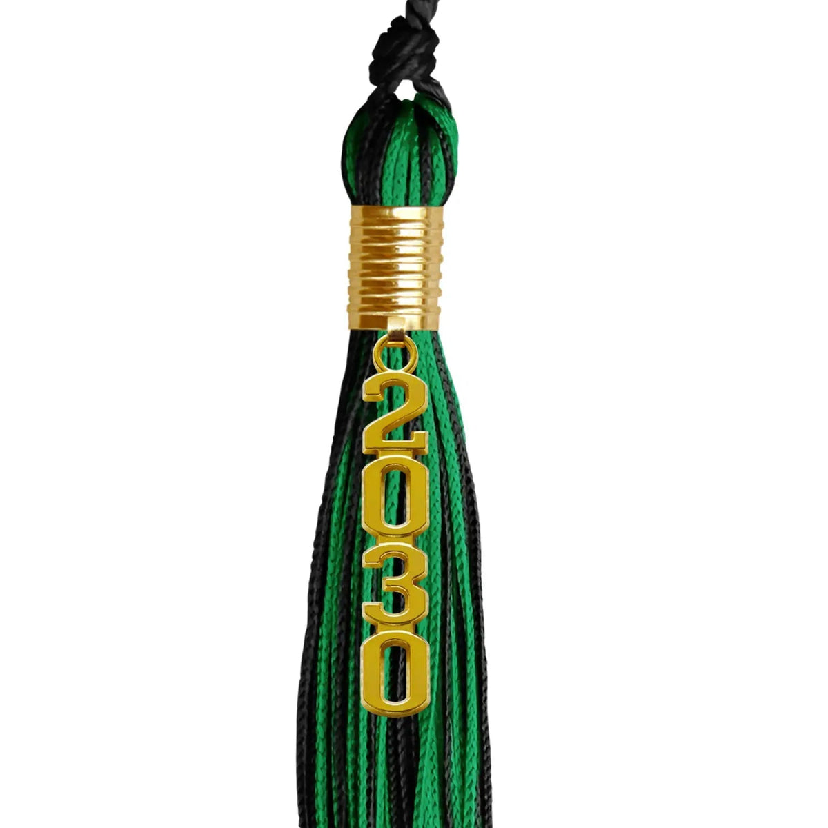 Black/Green Mixed Color Graduation Tassel with Gold Stacked Date Drop - Endea Graduation