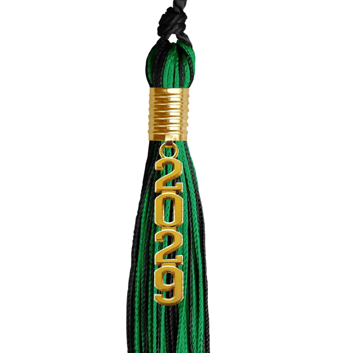 Black/Green Mixed Color Graduation Tassel with Gold Stacked Date Drop - Endea Graduation