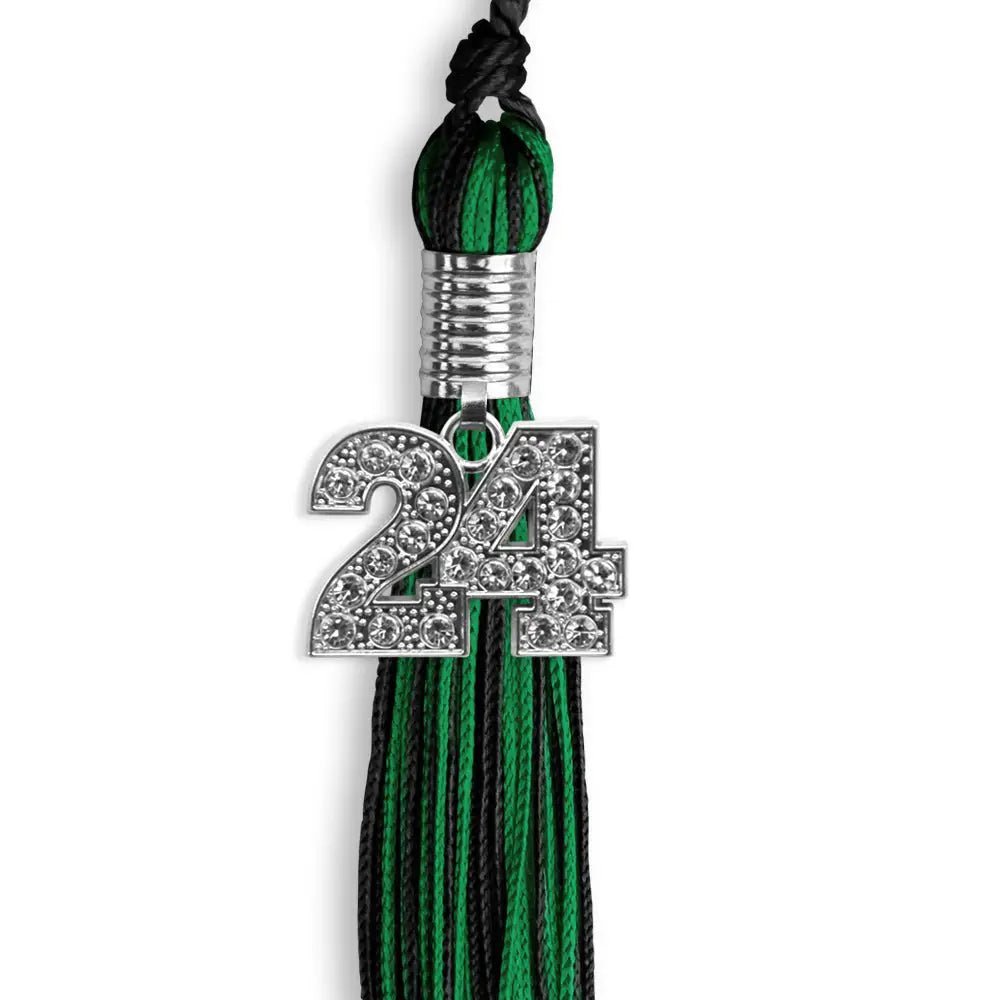 Black/Green Mixed Color Graduation Tassel with Silver Bling Charm - Endea Graduation