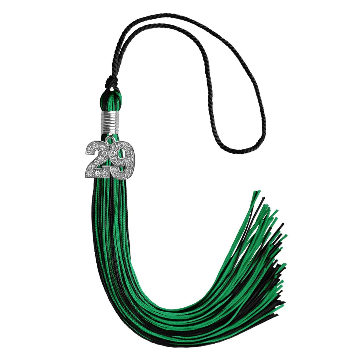 Black/Green Mixed Color Graduation Tassel with Silver Bling Charm - Endea Graduation