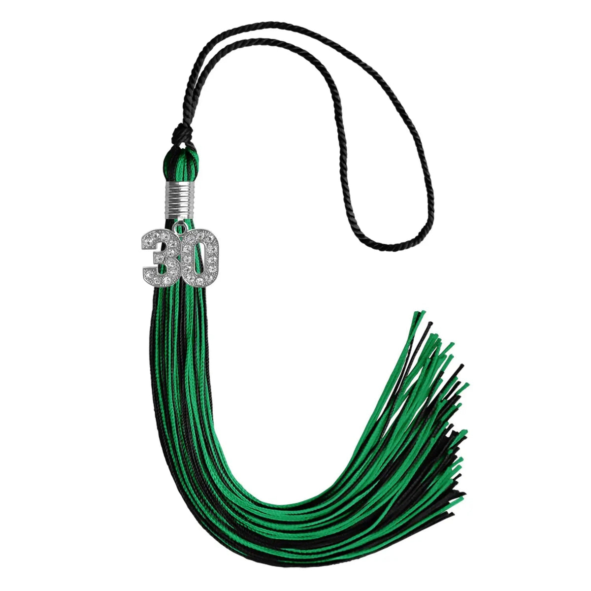 Black/Green Mixed Color Graduation Tassel with Silver Bling Charm - Endea Graduation
