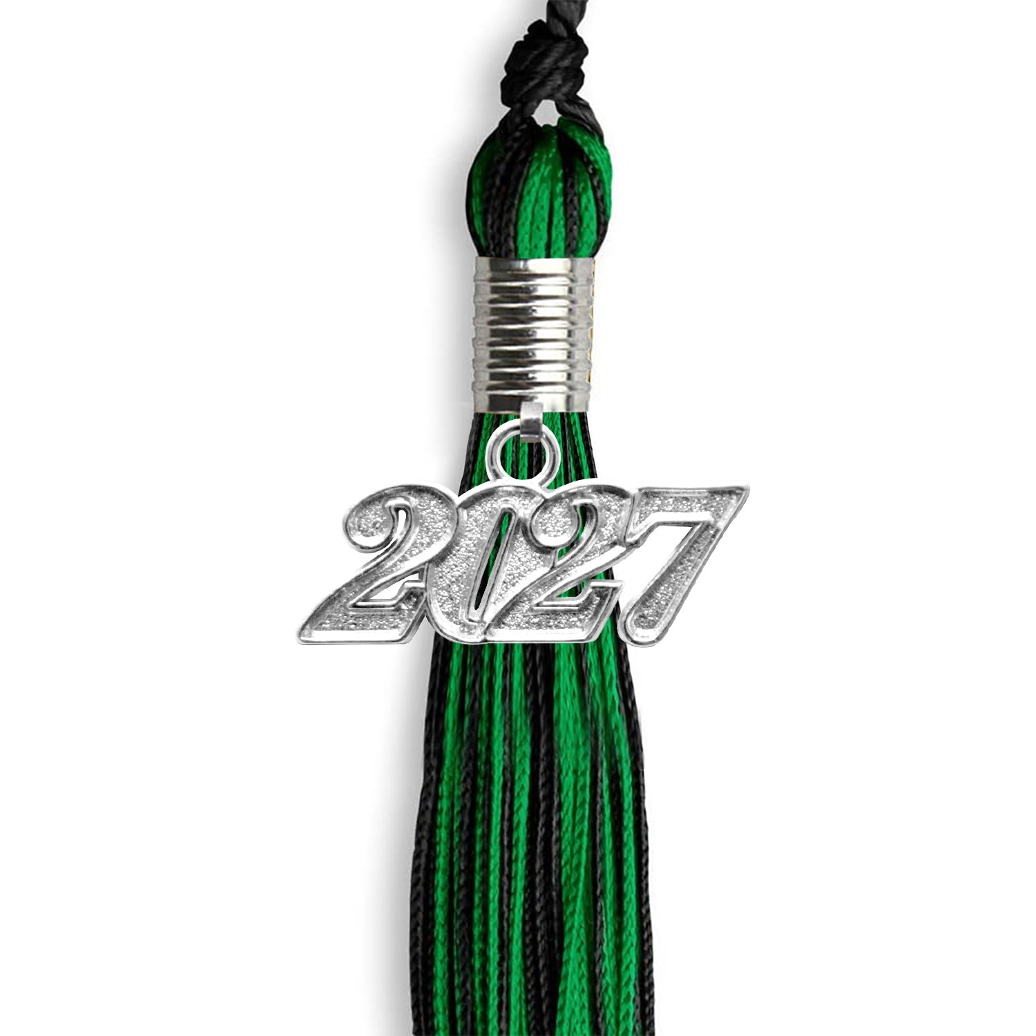 Black/Green Mixed Color Graduation Tassel with Silver Date Drop - Endea Graduation