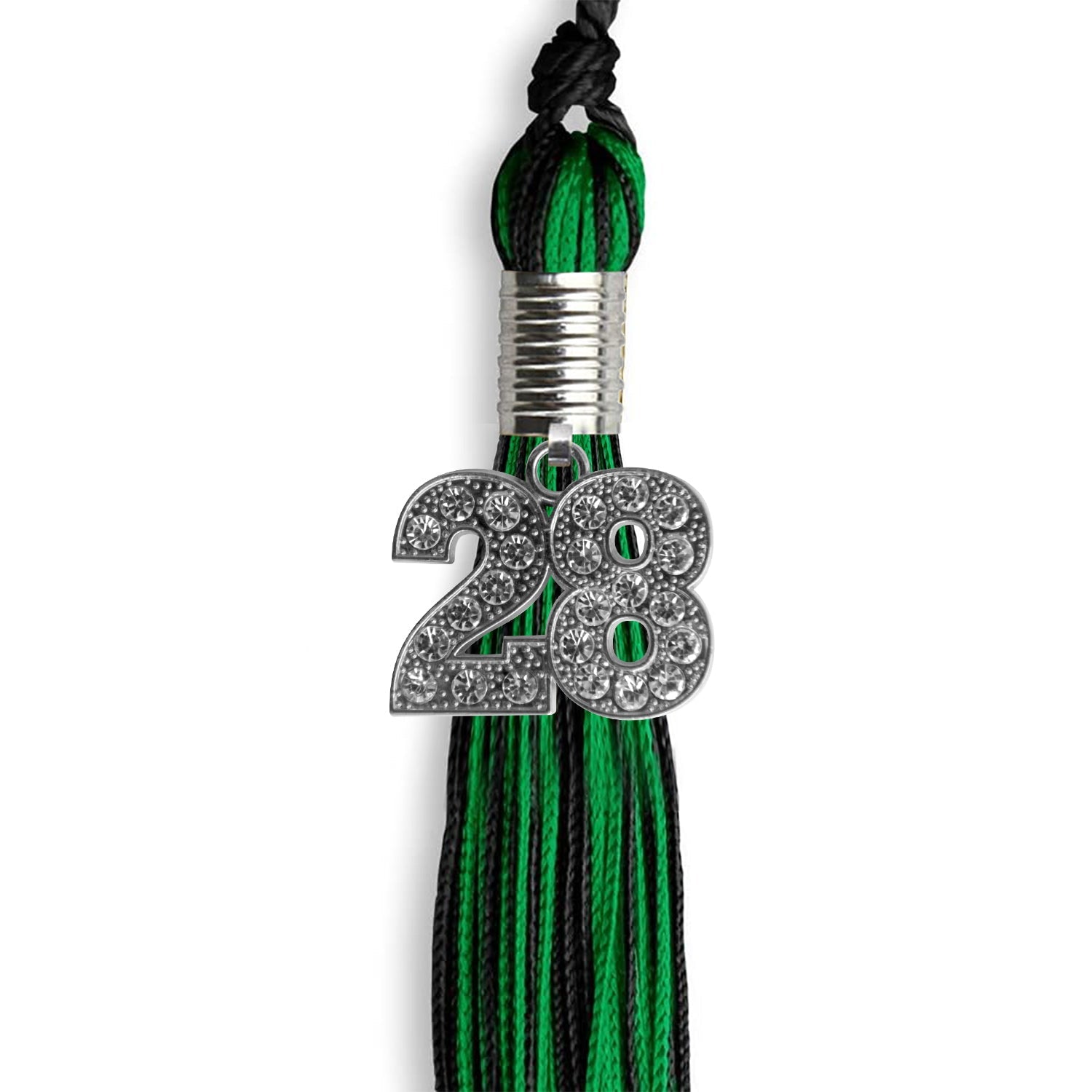 Black/Green Mixed Color Graduation Tassel with Silver Date Drop - Endea Graduation