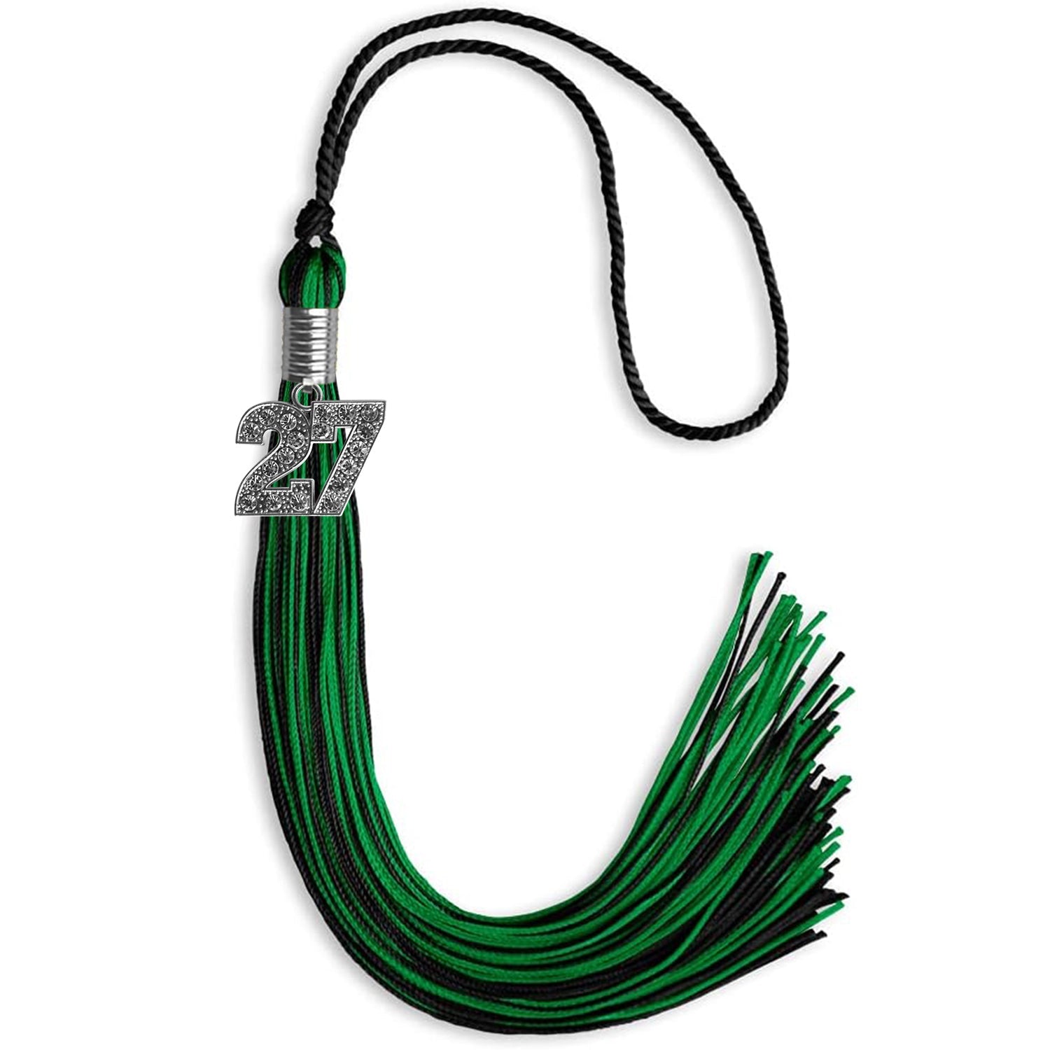 Black/Green Mixed Color Graduation Tassel with Silver Date Drop - Endea Graduation